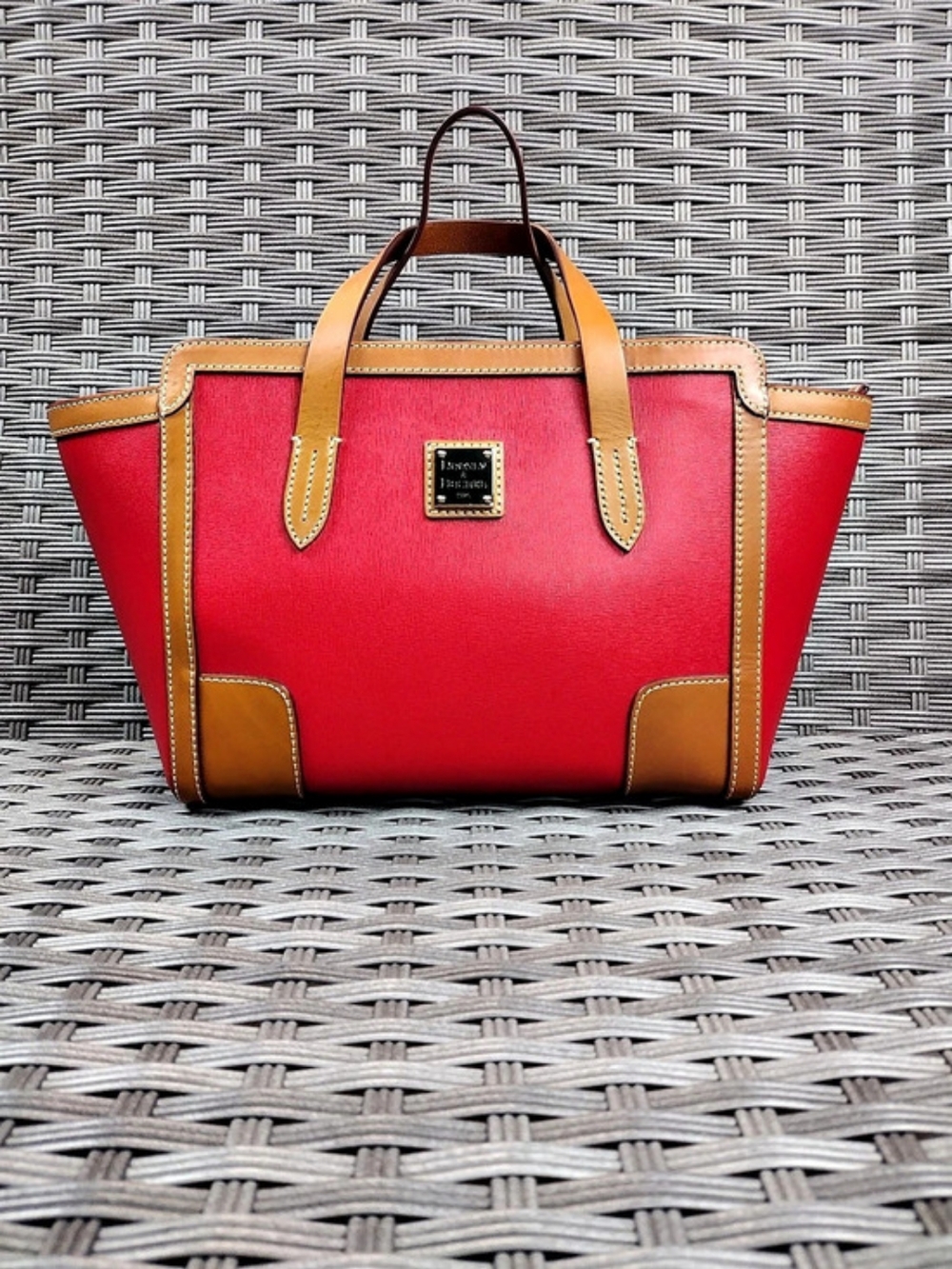 Dooney & Bourke Small Shopper Leather Tote in Red & Brown Like New